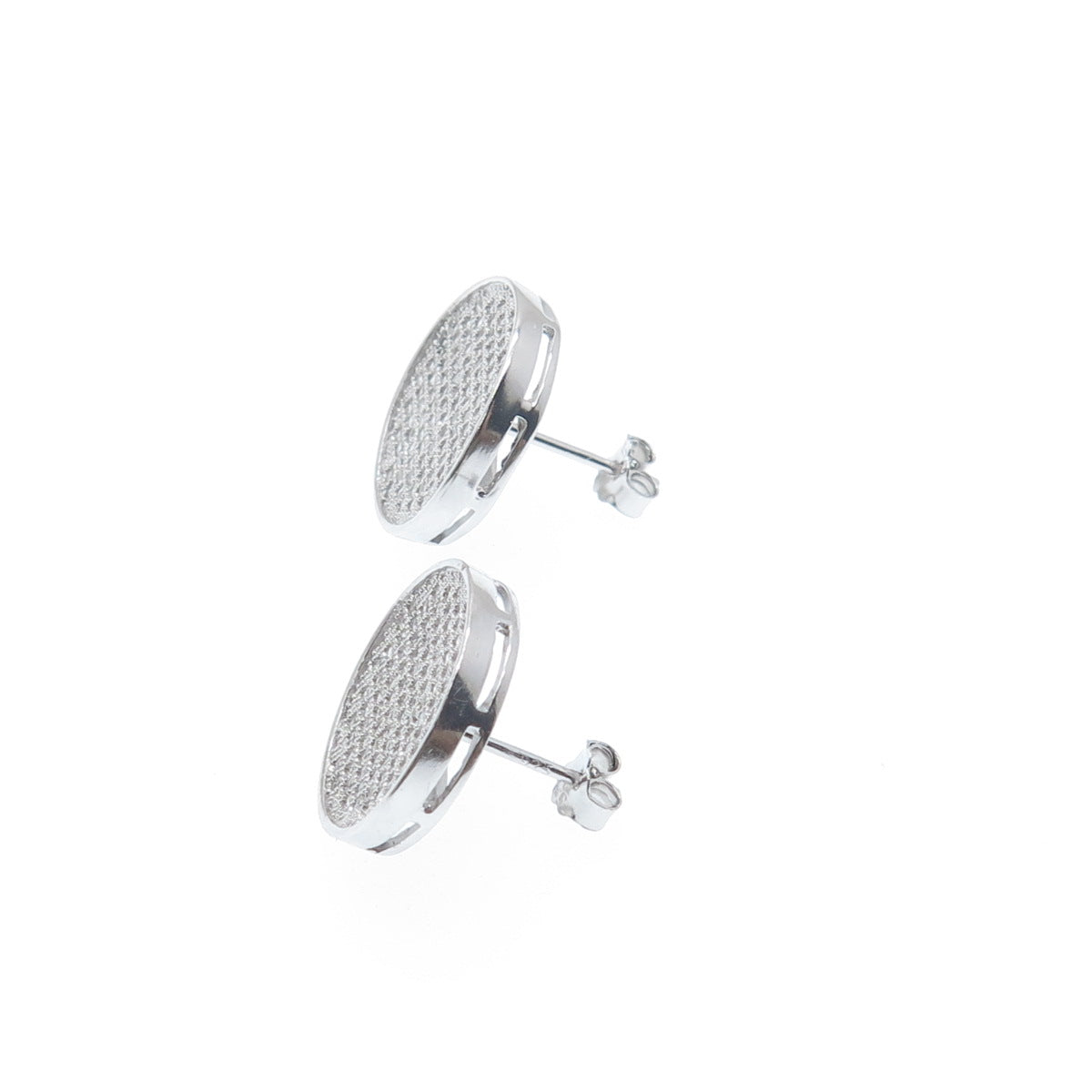 925 Sterling Silver Round-Cut C Z Sparkle Disc Stud Earrings