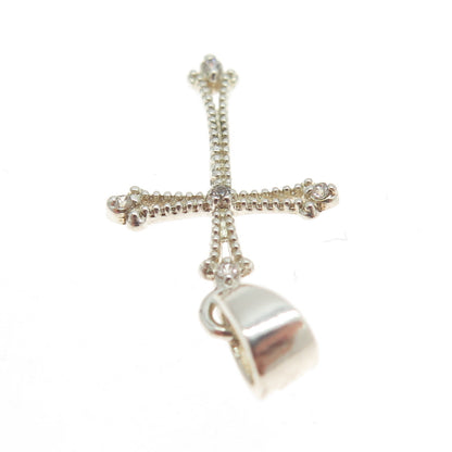 AHARONI 925 Sterling Silver Round-Cut Shaped C Z Cross Pendant