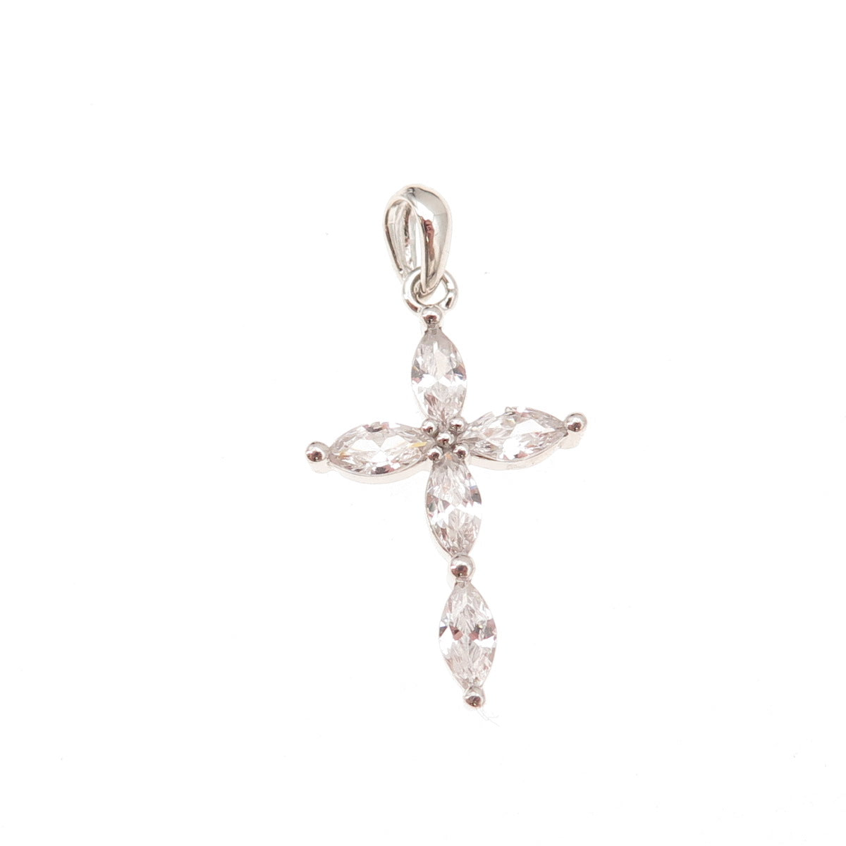 Felicia Design 925 Sterling Silver Marquise-Cut C Z Cross Charm Pendant