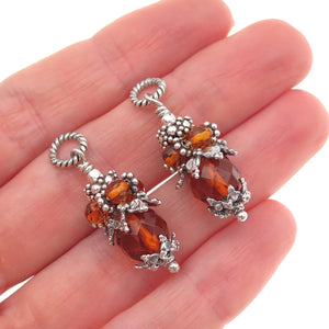 925 Sterling Silver Vintage Real Amber Granulated Jacket Earrings