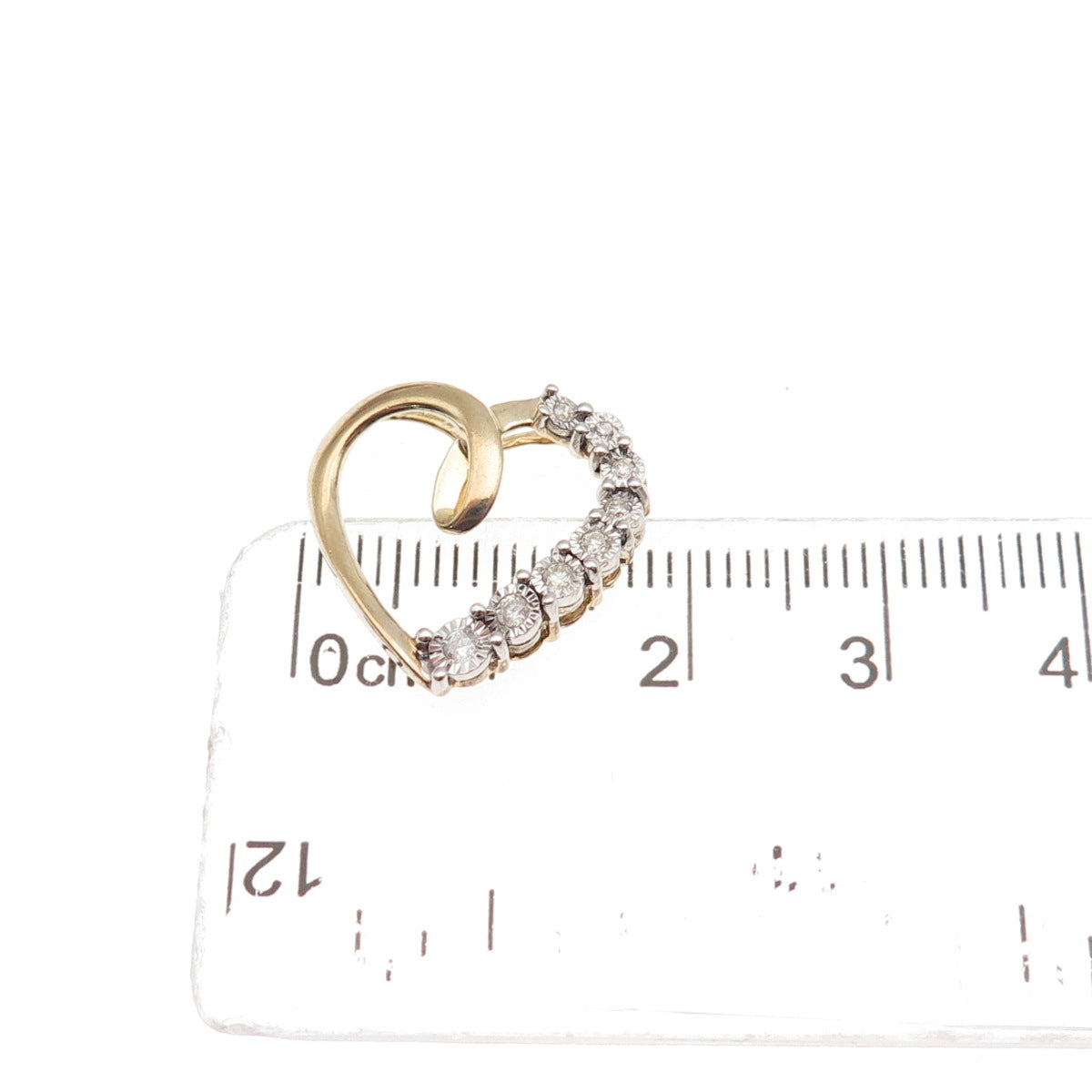 925 Sterling Silver Gold Plated Real Diamond Heart Mini Slide Charm Pendant