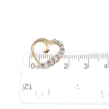 925 Sterling Silver Gold Plated Real Diamond Heart Mini Slide Charm Pendant