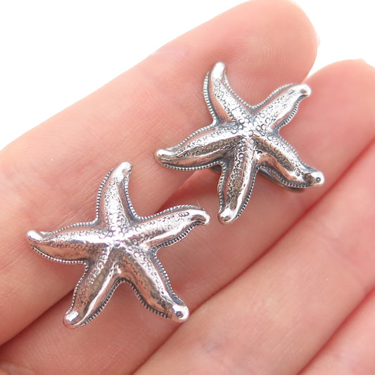 BEAU 925 Sterling Silver Antique Art Deco Starfish Oxidized Screw Back Earrings