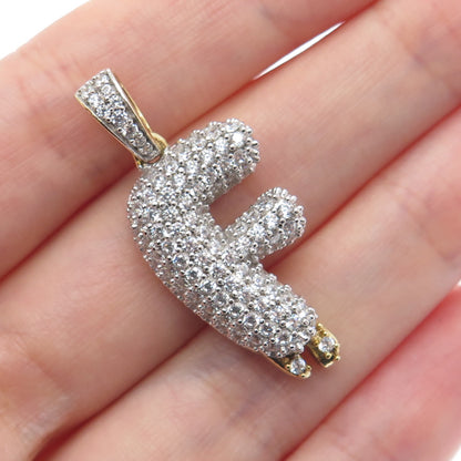 925 Sterling Silver Gold Plated Round-Cut Shaped C Z Letter F Sparkle Pendant