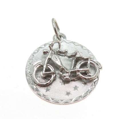 CREA 925 Sterling Silver Vintage Bicycle Round Charm Pendant