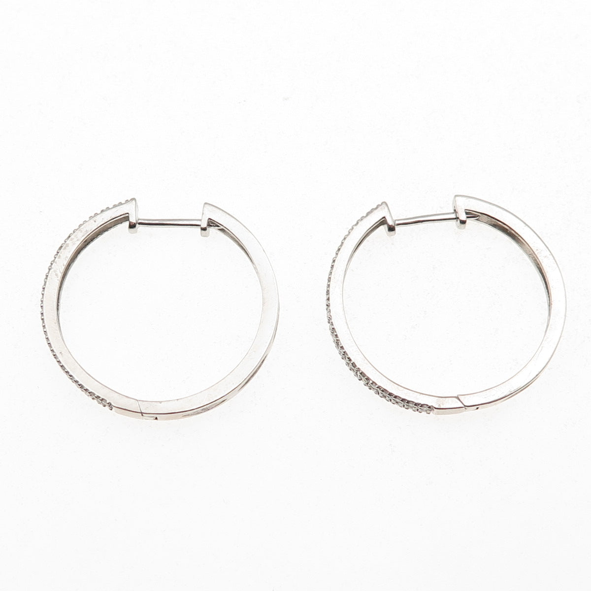 925 Sterling Silver Real Round-Cut Diamond Hoop Earrings