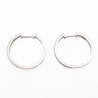 925 Sterling Silver Real Round-Cut Diamond Hoop Earrings