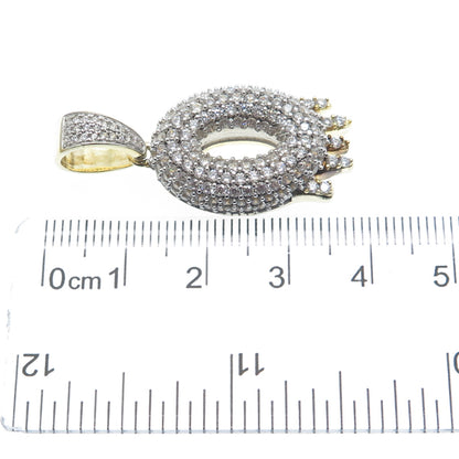 925 Sterling Silver Gold Plated Round-Cut Shaped C Z Letter O Sparkle Pendant