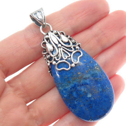 DOUG PAULUS 925 Sterling Silver Vintage Real Lapis Heart Ornate Teardrop Pendant