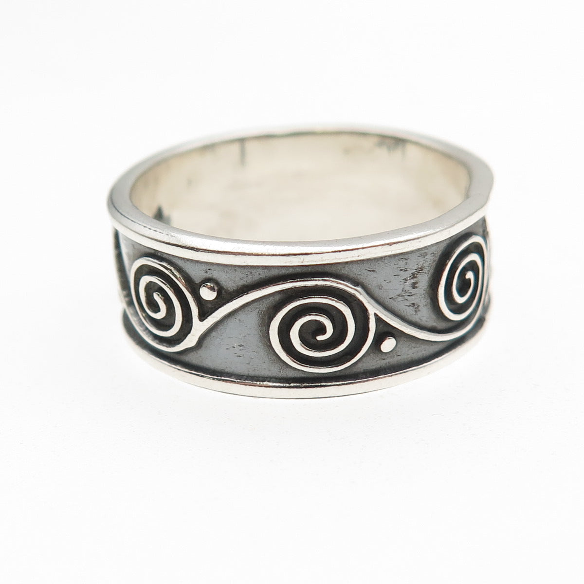 925 Sterling Silver Vintage Mexico Spiral Oxidized Band Ring Size 9.5