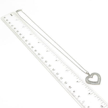 925 Sterling Silver Tapered Baguette & Round C Z Heart Cable Chain Necklace 16"