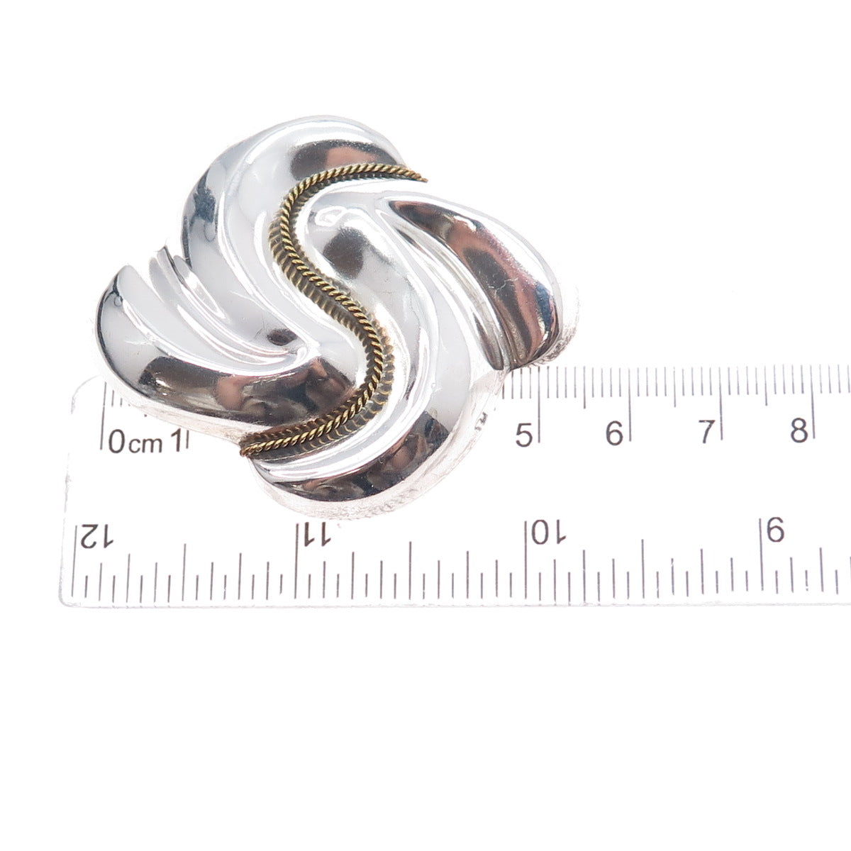 LATON 925 Sterling Silver 2-Tone Vintage Mexico Modernist Pin Brooch / Pendant