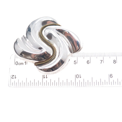 LATON 925 Sterling Silver 2-Tone Vintage Mexico Modernist Pin Brooch / Pendant