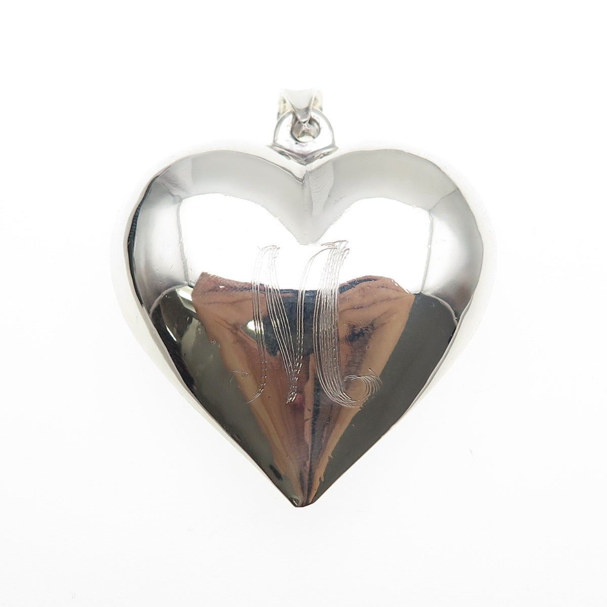 925 Sterling Silver Vintage Engraved Letter M Initial Puffy Heart Pendant