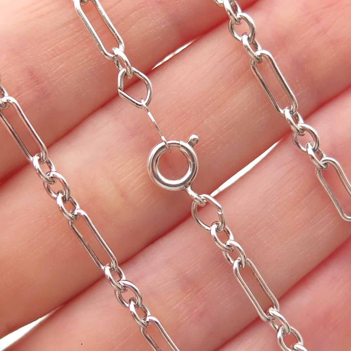 925 Sterling Silver Vintage Paperclip Figaro Chain Necklace 20"