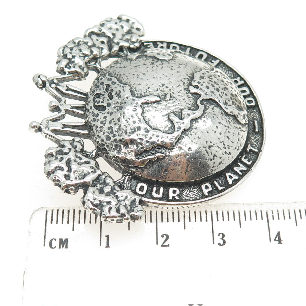 SILVER CLOUD 925 Sterling Silver Vintage "Our Planet - Our Future" Pin Brooch
