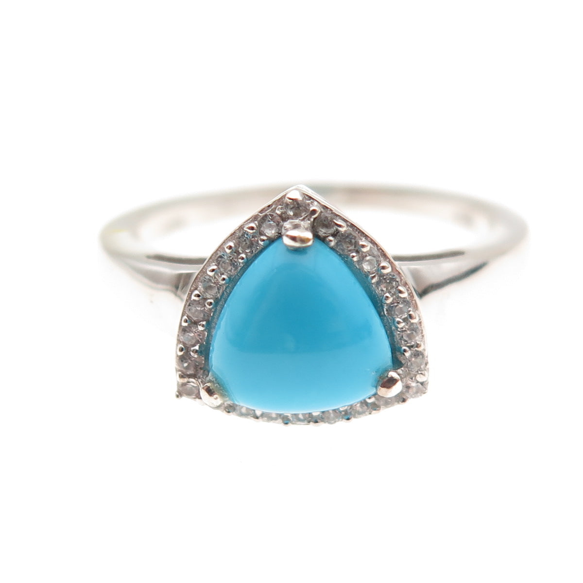 Chuck Clemency 925 Sterling Silver Real Turquoise & White Topaz Ring Size 8
