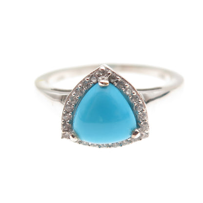 Chuck Clemency 925 Sterling Silver Real Turquoise & White Topaz Ring Size 8
