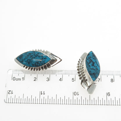 CAR-ISA Sterling Silver Vintage Mexico Real Bisbee Turquoise Clip On Earrings