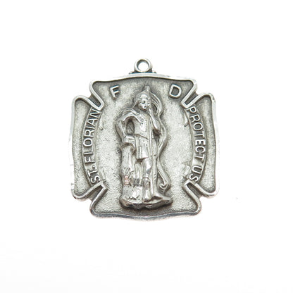 CHAPEL 925 Sterling Silver Vintage St. Florian Cross Oxidized Charm Pendant