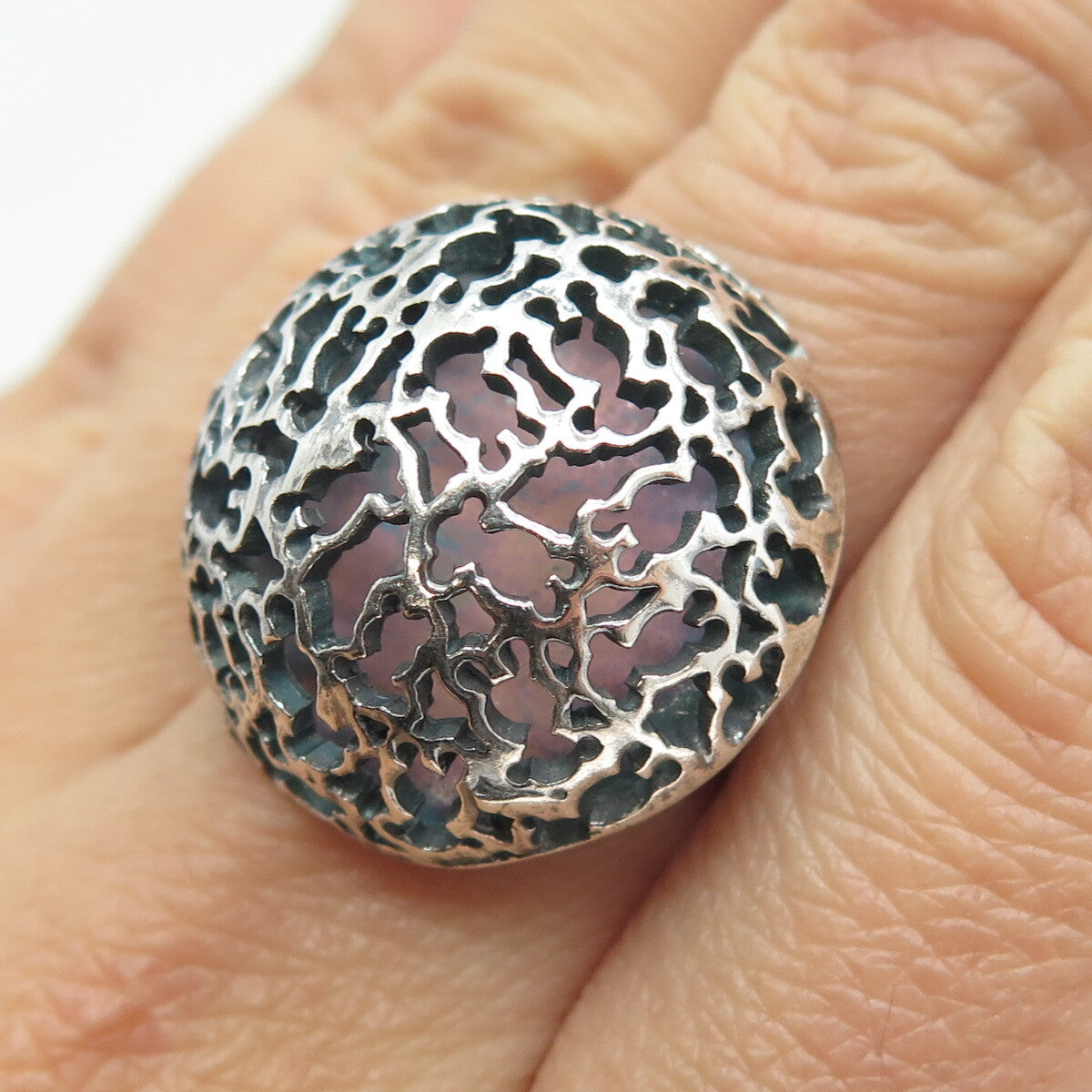 925 Sterling Silver Vintage Bear Dome Oxidized Ring Size 7.5