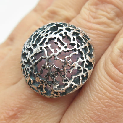 925 Sterling Silver Vintage Bear Dome Oxidized Ring Size 7.5