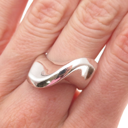 925 Sterling Silver Vintage Modernist Wavy Oxidized Ring Size 6.75