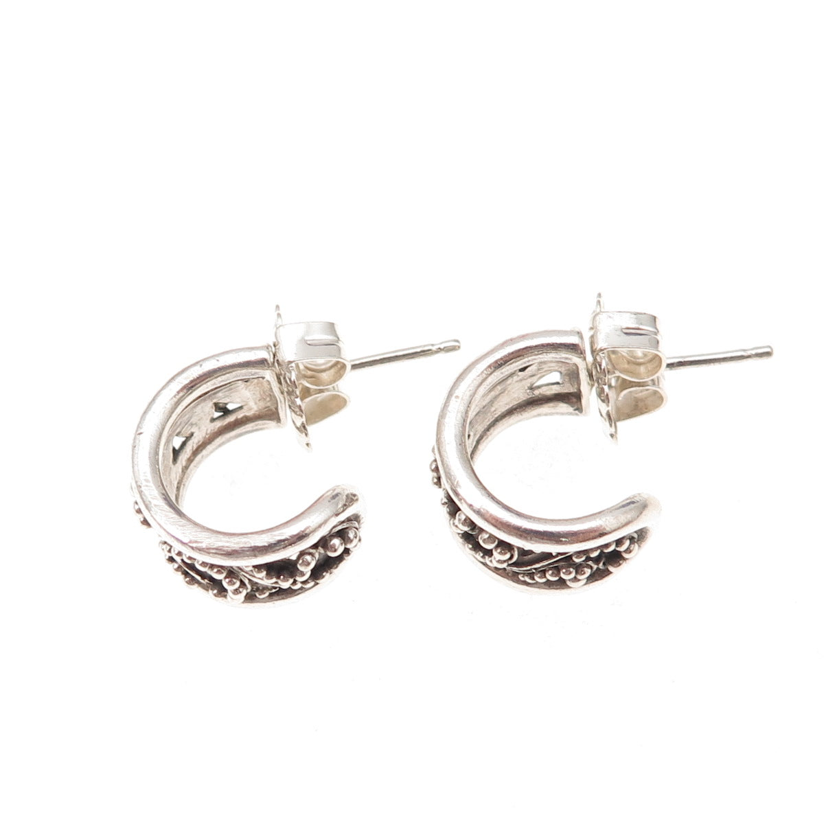 Lois Hill 925 Sterling Silver Vintage Granulated Scroll Hoop Earrings