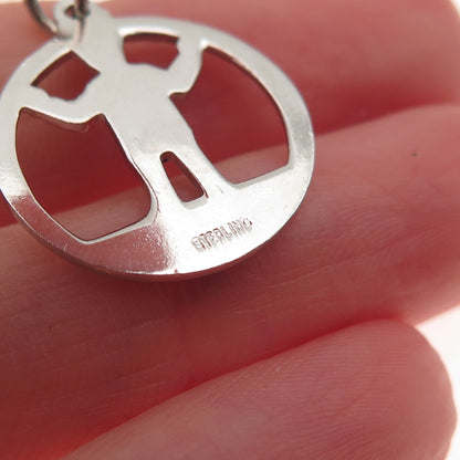 925 Sterling Silver Vintage Enamel Man Peace Mini Charm Pendant