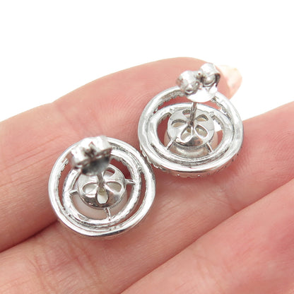 925 Sterling Silver Real Pearl & Round-Cut C Z Multi-Circle Stud Earrings