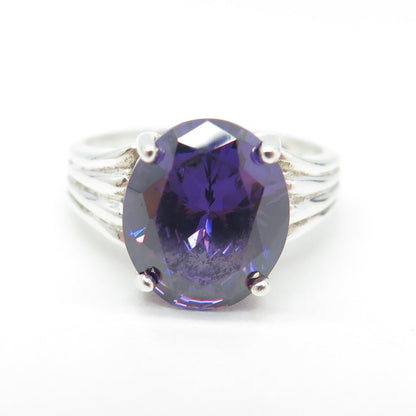 925 Sterling Silver Oval-Cut Purple-Color C Z Ring Size 7
