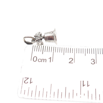 925 Sterling Silver Vintage Liberty Bell Oxidized 3D Mini Charm Pendant