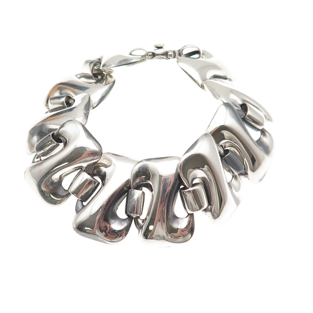 CNA Pranda 925 Sterling Silver Vintage Modernist Letter Z Link Bracelet 7.25"