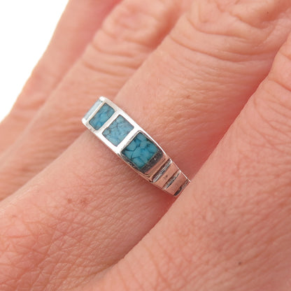 Old Pawn 925 Sterling Silver Vintage Southwestern Turquoise Inlay Ring Size 7