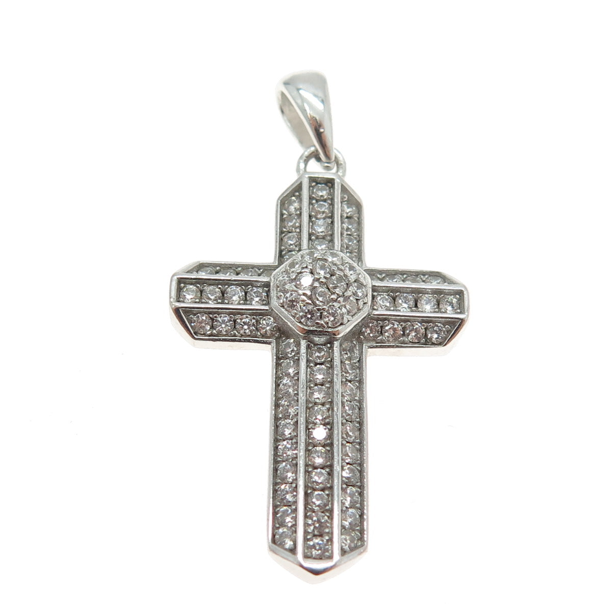 925 Sterling Silver Pave C Z Cross Pendant