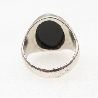 Old Pawn 925 Sterling Silver Vintage Southwestern Black Onyx Ring Size 11.5