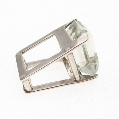 925 Sterling Silver Vintage Mexico Real Quartz Modernist Oxidized Ring Size 6