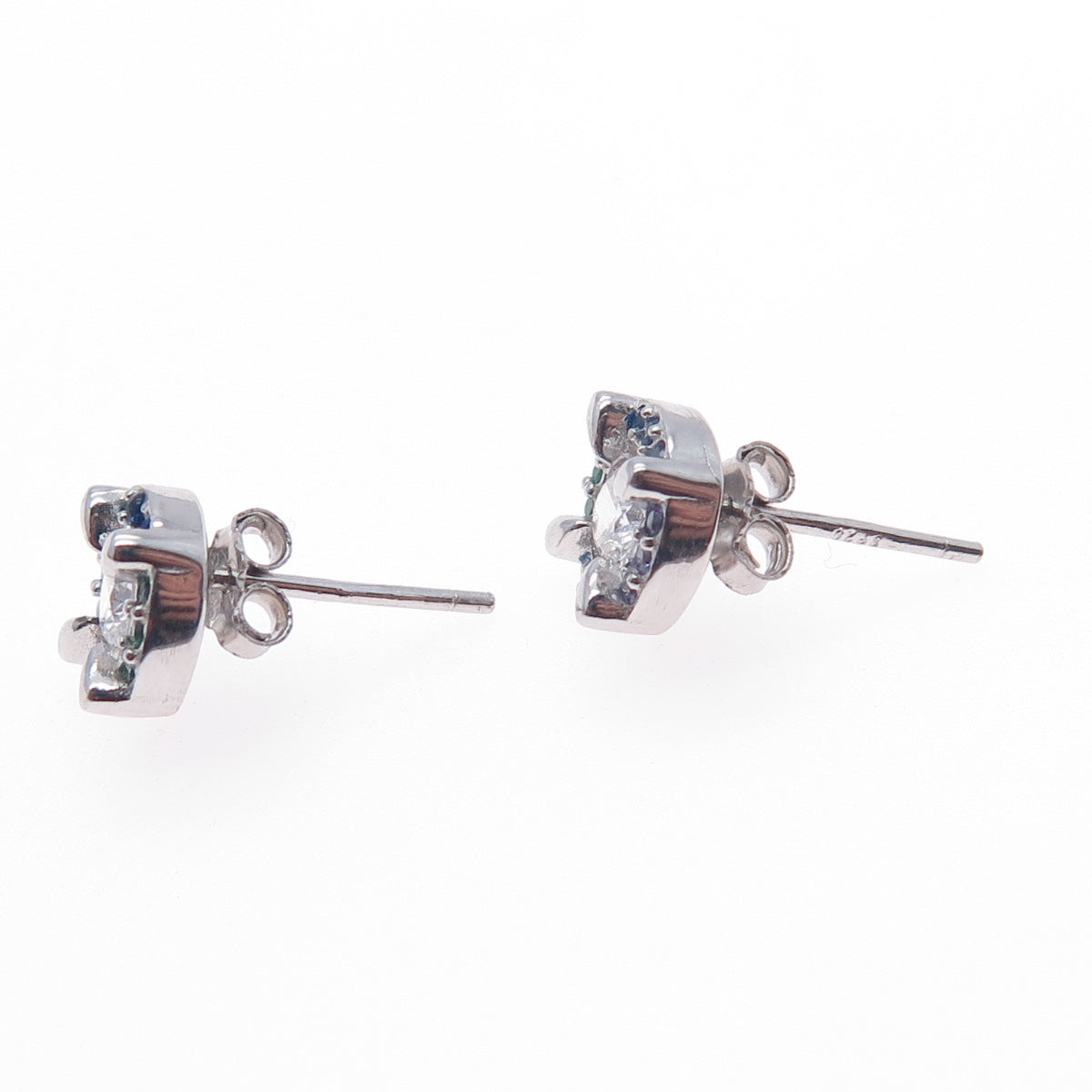 925 Sterling Silver Round-Cut Multi-Color C Z Stud Earrings