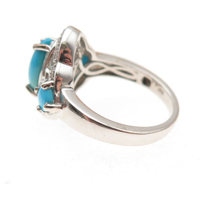 Chuck Clemency 925 Sterling Silver Real Turquoise & White Topaz Ring Size 8