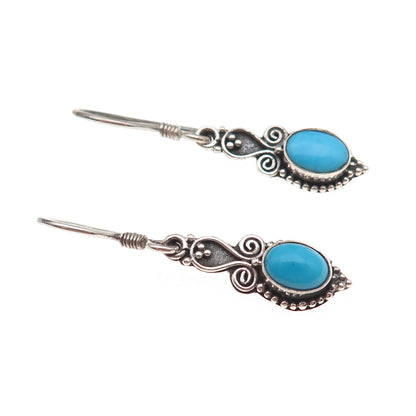 925 Sterling Silver Vintage Real Bisbee Turquoise Oxidized Dangle Earrings