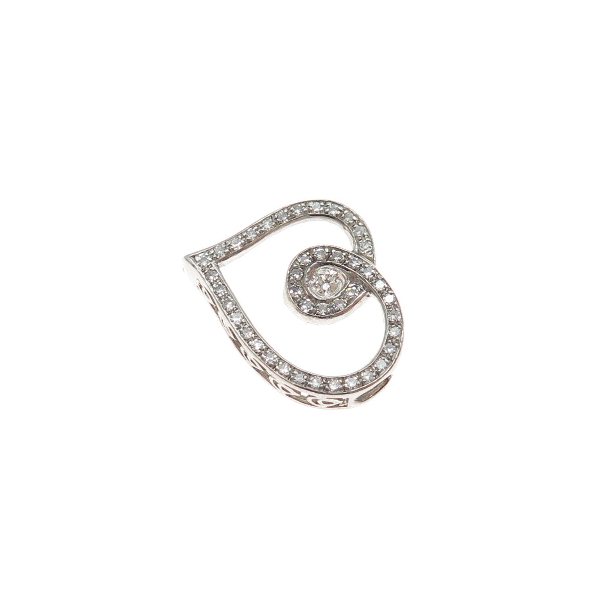 925 Sterling Silver Real Round-Cut Diamond Heart Minimalist Slide Pendant