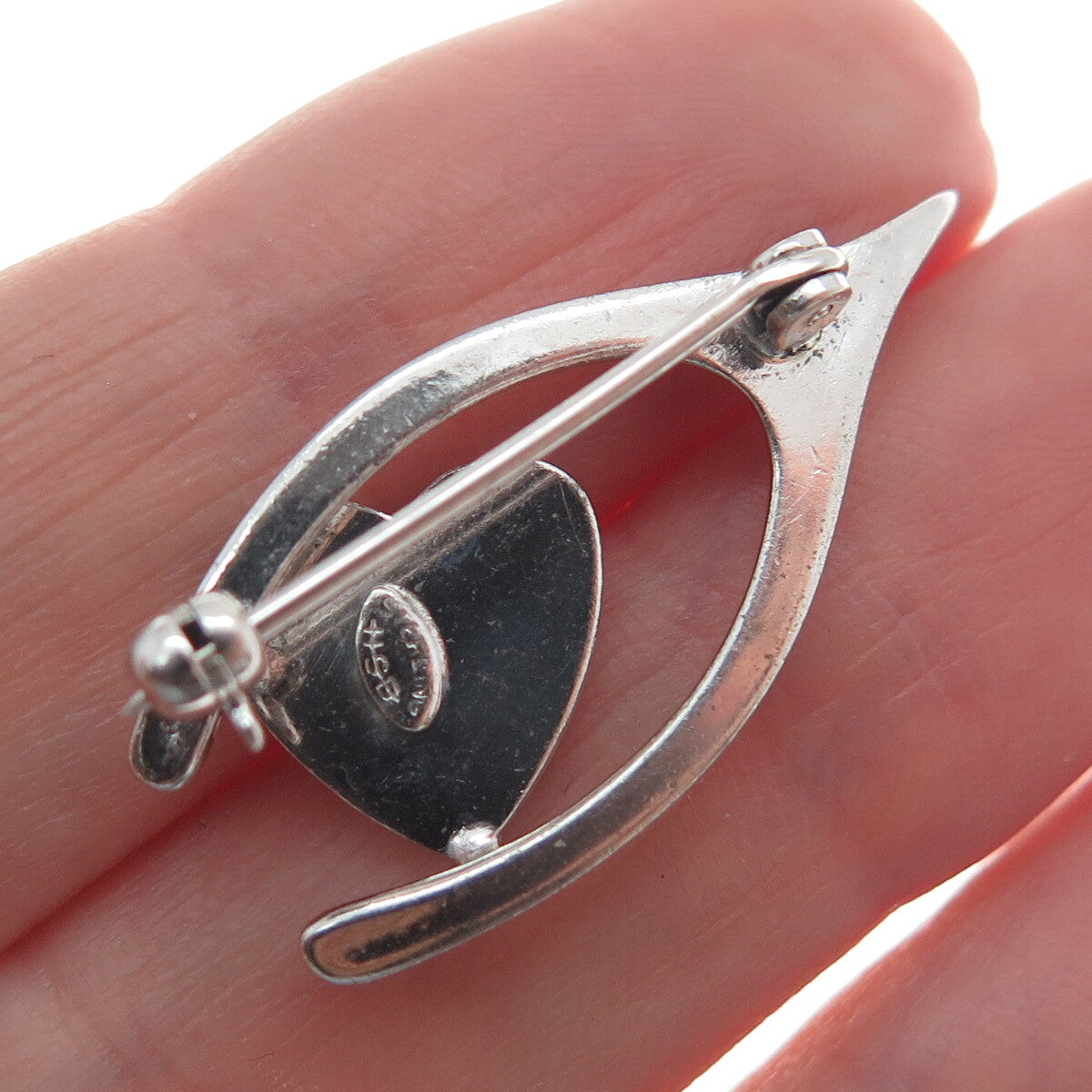 HARRY S. BICK 925 Sterling Silver Antique Art Deco Wishbone & Heart Pin Brooch