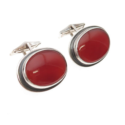 The Silversmith 925 Sterling Silver Vintage Real Carnelian Oxidized Cufflinks
