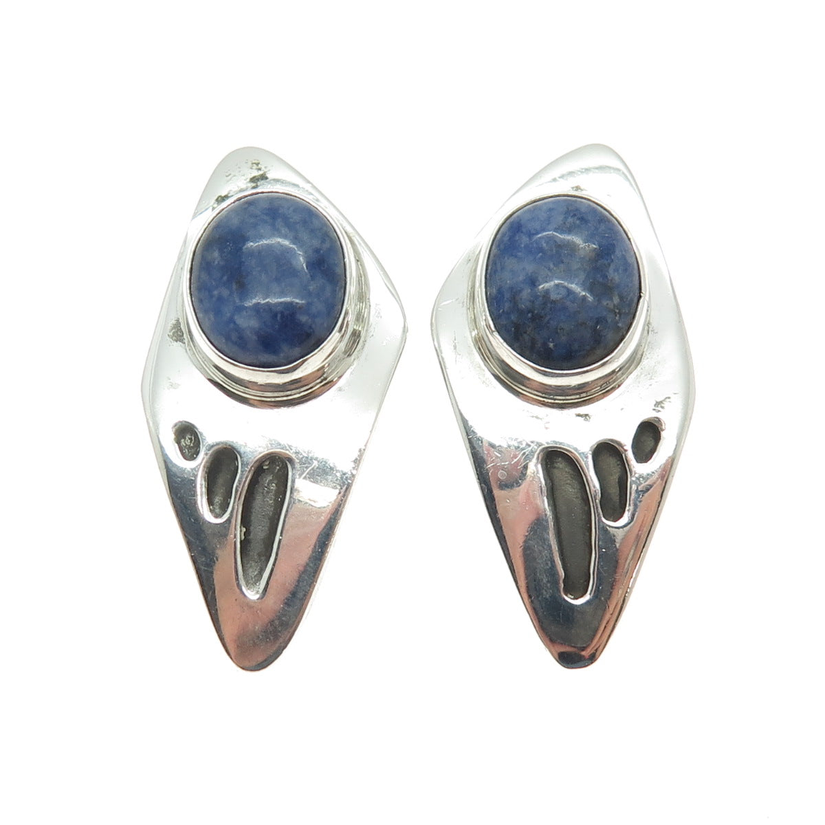 KEN GASTINEAU 925 Sterling Silver Vintage Real Sodalite Modernist Earrings