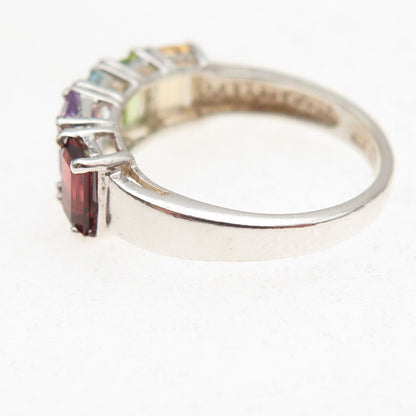 925 Sterling Silver Vintage Topaz Amethyst Citrine Peridot Garnet Ring Size 7.25
