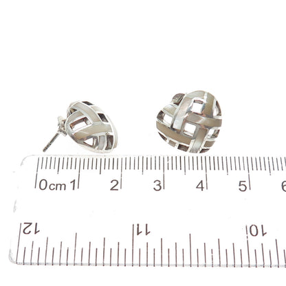 925 Sterling Silver Vintage Real MOP Woven Heart Stud Earrings