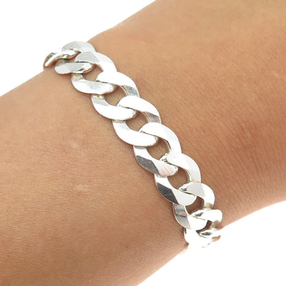 HAN 925 Sterling Silver Italy Flat Curb Link Bracelet 8.25"