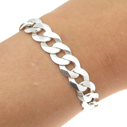 HAN 925 Sterling Silver Italy Flat Curb Link Bracelet 8.25"