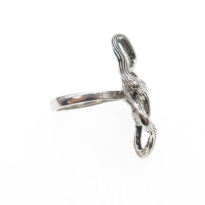 925 Sterling Silver Vintage Modernist Interlocked Oxidized Ring Size 6.5