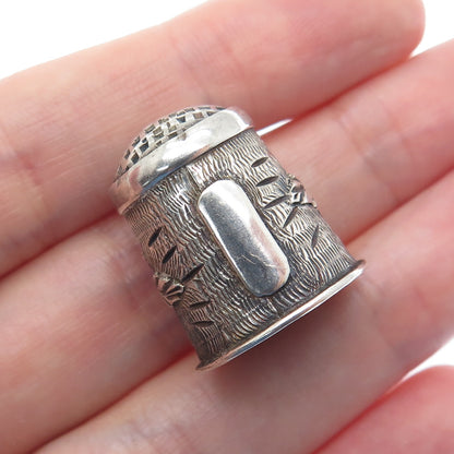 925 Sterling Silver Antique Mexico Floral Oxidized Sewing Thimble
